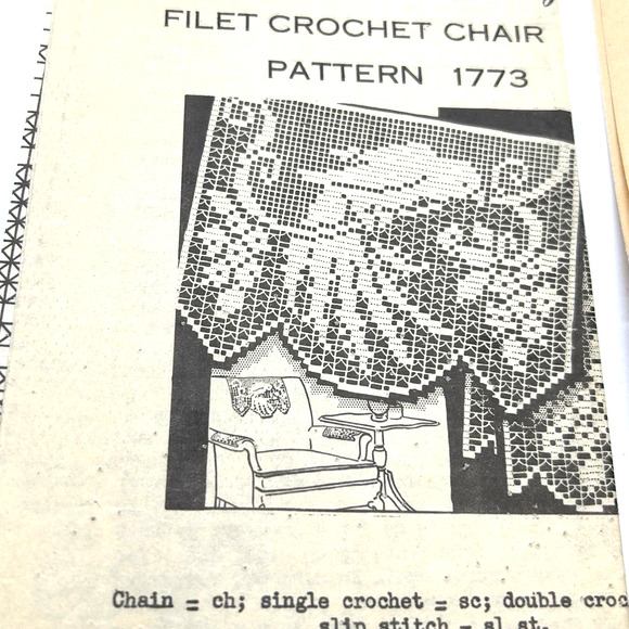 Laura Wheeler Vintage Pattern #5472 & #1773 Filet Crochet Chair Set Flowers Bird - Picture 2 of 3